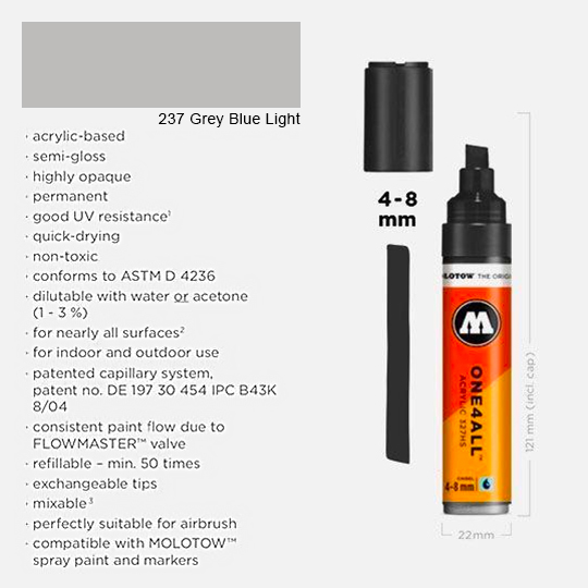 MOLOTOW One4All Acrylic Marker 8mm 237 Grey Blue Light