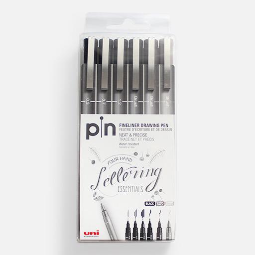 UNI Pin Drawing Pen Lettering Set x 6
