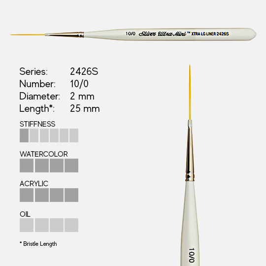 SILVER Ultra Mini Golden Taklon Xtra Long Liner Brush 10/0