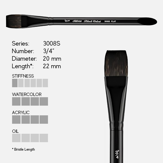SILVER Black Velvet Square Wash Brush 3/4"