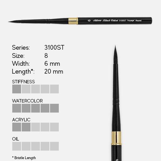 SILVER Black Velvet Voyage Travel Round Brush 8