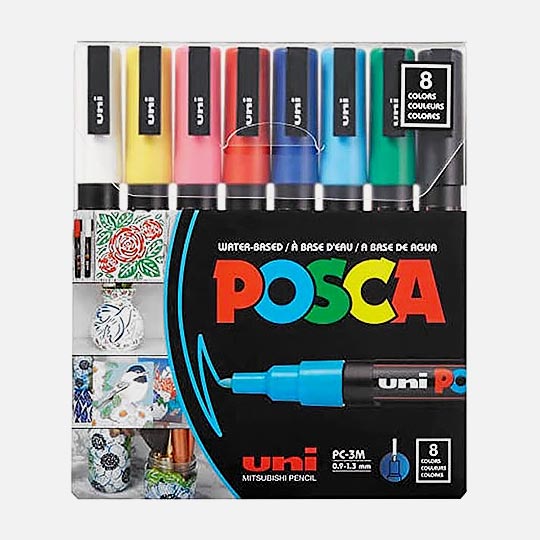 UNI Posca Acrylic Marker Fine Tip Set x 8