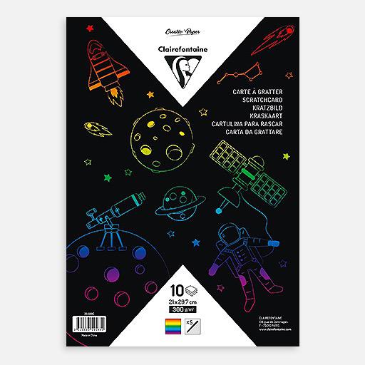 CLAIREFONTAINE Rainbow Scratch Card 300gsm A4 x 10 (5 Wooden Sticks Included)
