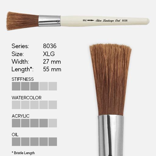SILVER Jumbo Golden Natural Bristle Landscape Oval Brush Extra Large (Long Handle)