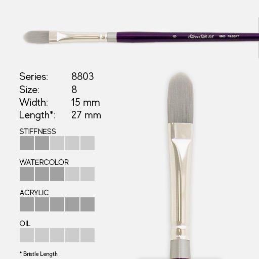 SILVER Silk 88 Synthetic (Long Handle) Filbert Brush 8
