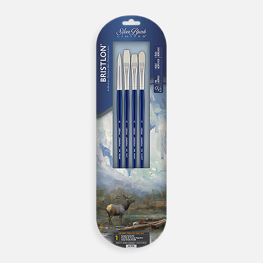 SILVER Bristlon Stiff Synthetic Brush Acrylic Set x 4