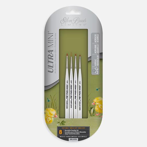 SILVER Ultra Mini Decorative Favorite Brush Set x 4