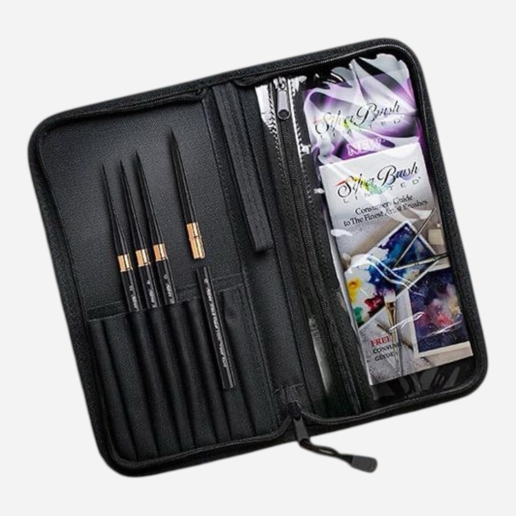 SILVER Black Velvet Voyage Plein Air Watercolor Travel Brush Set x 4 (Canvas Bag Included)