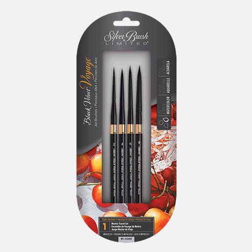 SILVER Black Velvet Voyage Watercolor Travel Brush Set x 4