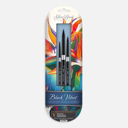 SILVER Black Velvet Brush Set x 3 By Susan Louise Moyer