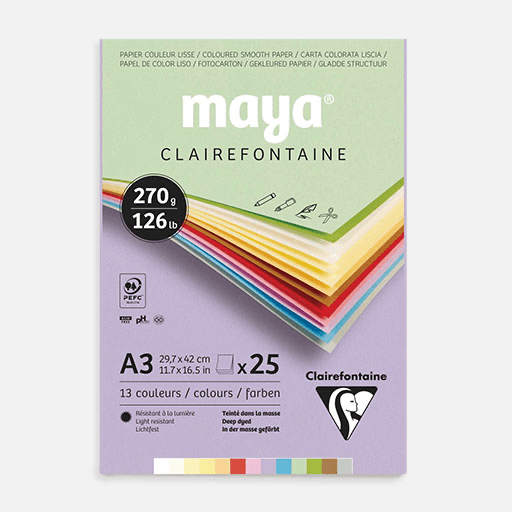 CLAIREFONTAINE Maya Color Paper Pad 270gsm A3 x 25