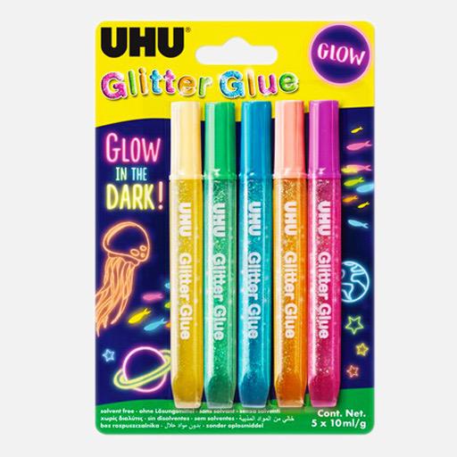 UHU Glow In The Dark Glitter Glue Set 10ml x 5