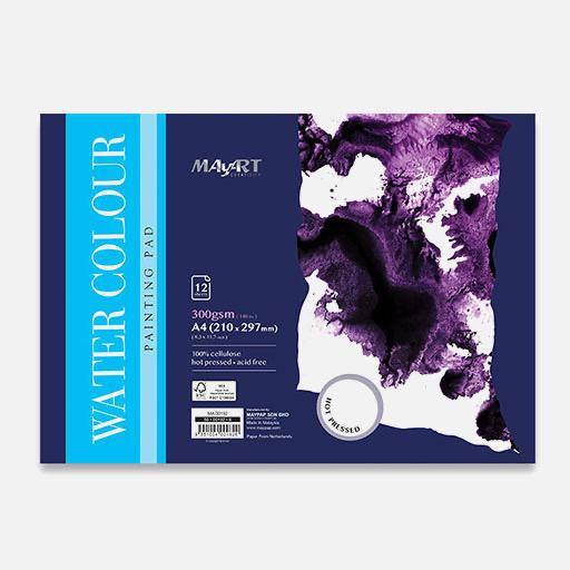 MAYART Watercolor Paper Pad Hot Press 300gsm A4 x 12