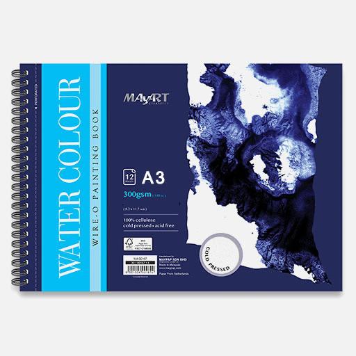 MAYART Watercolor Paper Spiral Pad Cold Press 300gsm A3 x 12