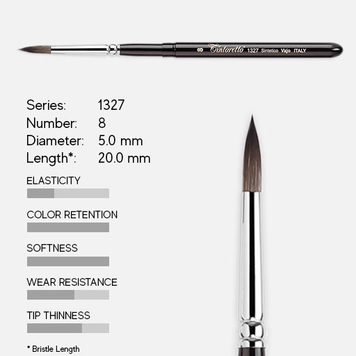 TINTORETTO 1327 Synthetic Kazan Squirrel Travel Brush 8