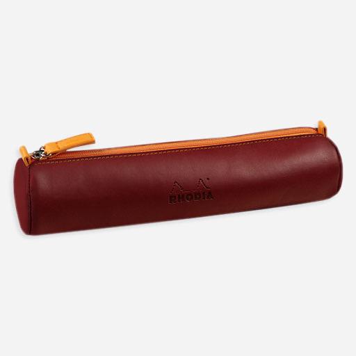 RHODIA Leather Round Pen Case Burgundy