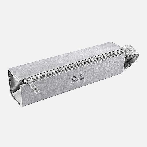 RHODIA Hard Leather Pen Case Silver