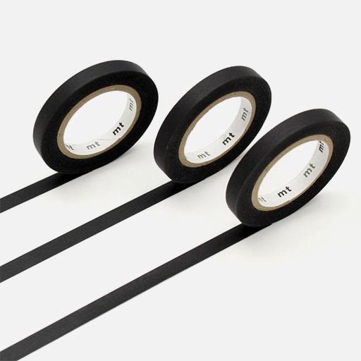MT Slim Washi Tape 6mm Set J Matt Black x 3