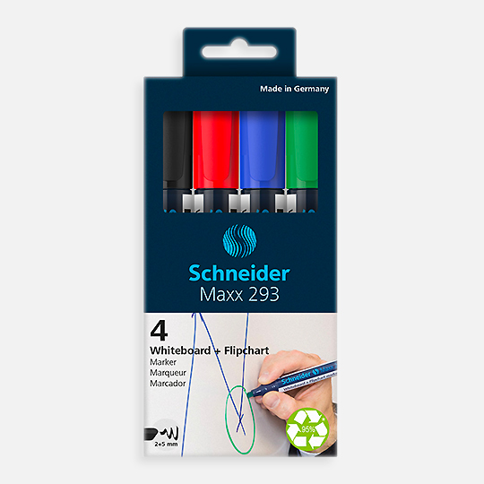 SCHNEIDER Maxx 293 Whiteboard & Flipchart Marker Chisel Tip Set x 4