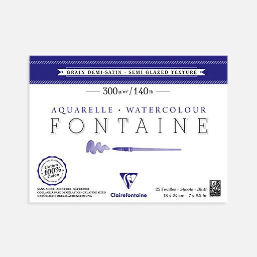 CLAIREFONTAINE Fontaine 100% Cotton Watercolor Paper Pad Semi Glazed Texture 300gsm 18cm x 24cm x 25