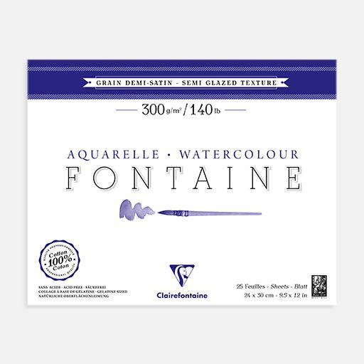 CLAIREFONTAINE Fontaine 100% Cotton Watercolor Paper Pad Semi Glazed Texture 300gsm 24cm x 30cm x 25