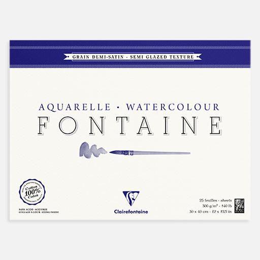 CLAIREFONTAINE Fontaine 100% Cotton Watercolor Paper Pad Semi Glazed Texture 300gsm 30cm x 40cm x 25