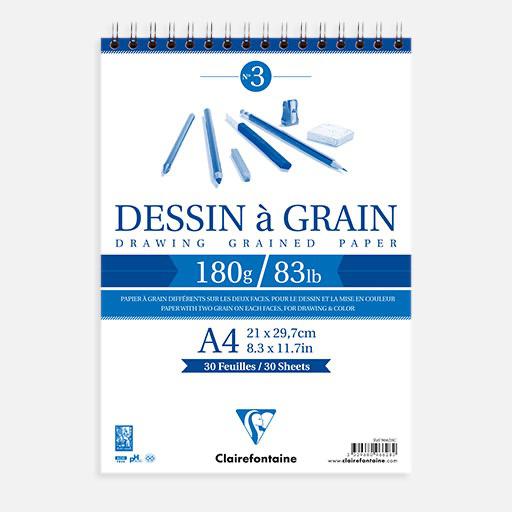 CLAIREFONTAINE Grain Drawing Paper Spiral Pad 180gsm A4 x 30