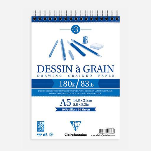 CLAIREFONTAINE Grain Drawing Paper Spiral Pad 180gsm A5 x 30
