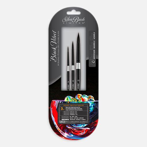 SILVER Black Velvet Round Brush Beginner Set x 3