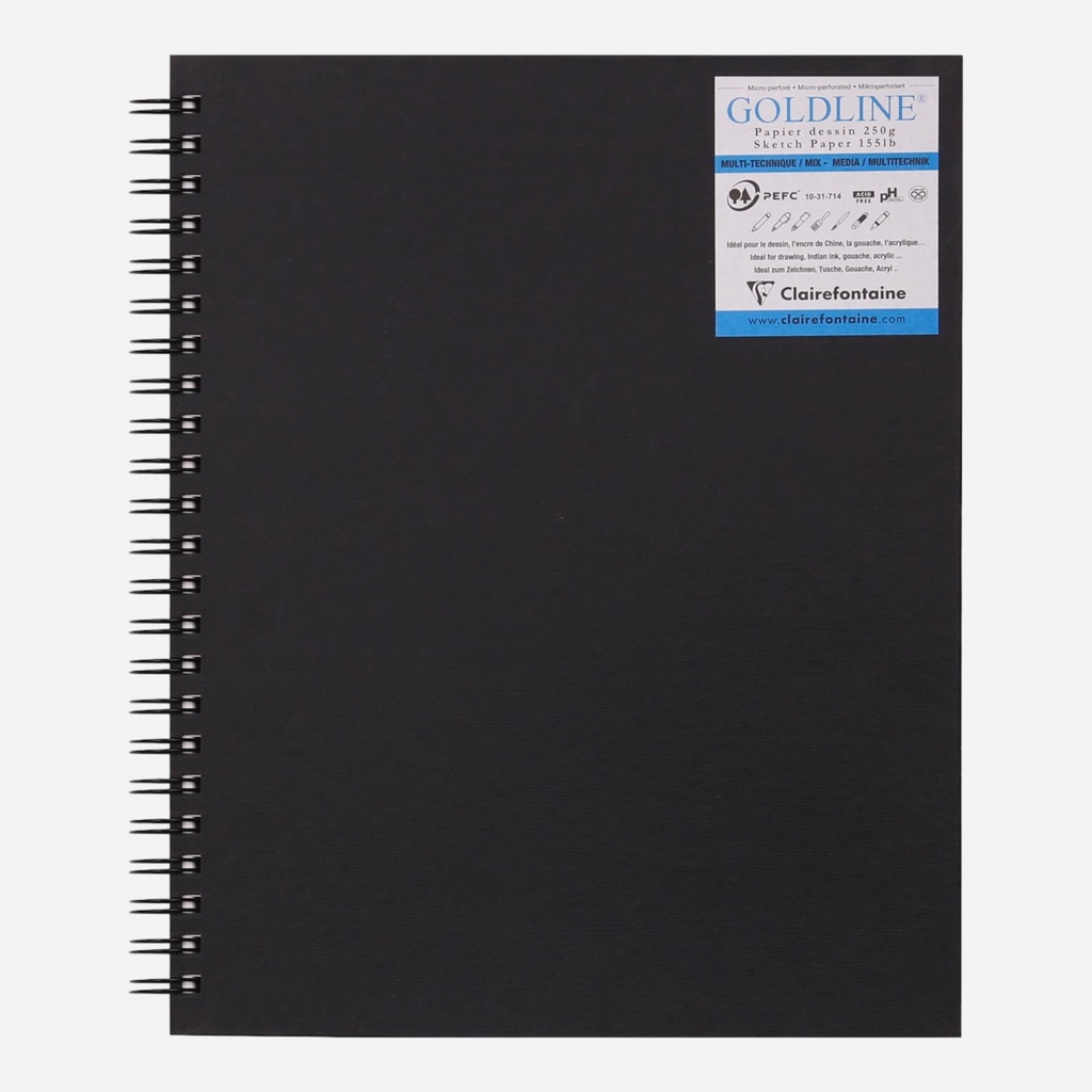 CLAIREFONTAINE Goldline White Sketch Paper Hardcover Spiral Book 250gsm 9” x 12” x 40