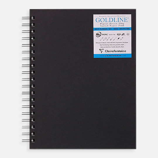 CLAIREFONTAINE Goldline White Sketch Paper Hardcover Spiral Book 250gsm 7” x 10” x 40