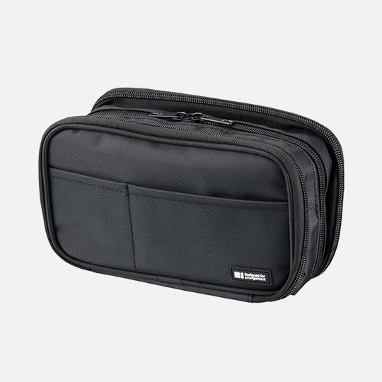 LIHIT LAB. Triple Zipper Pen Case Jet Black