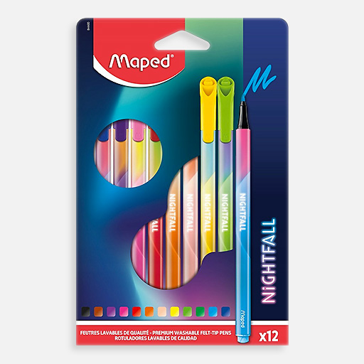 MAPED Nightfall Washable Felt Tip Pen Set x 12