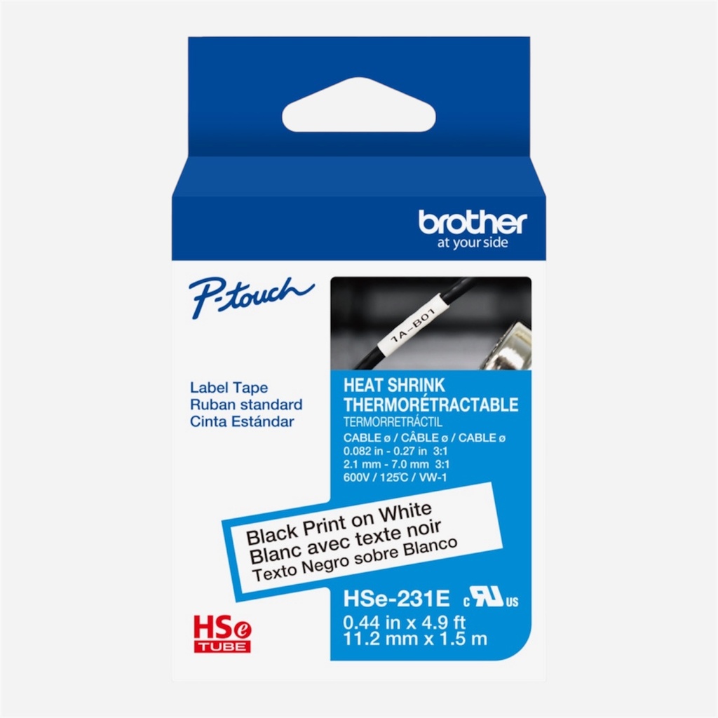 BROTHER Heat Shrink Tube Tape 5.8mm Black On White