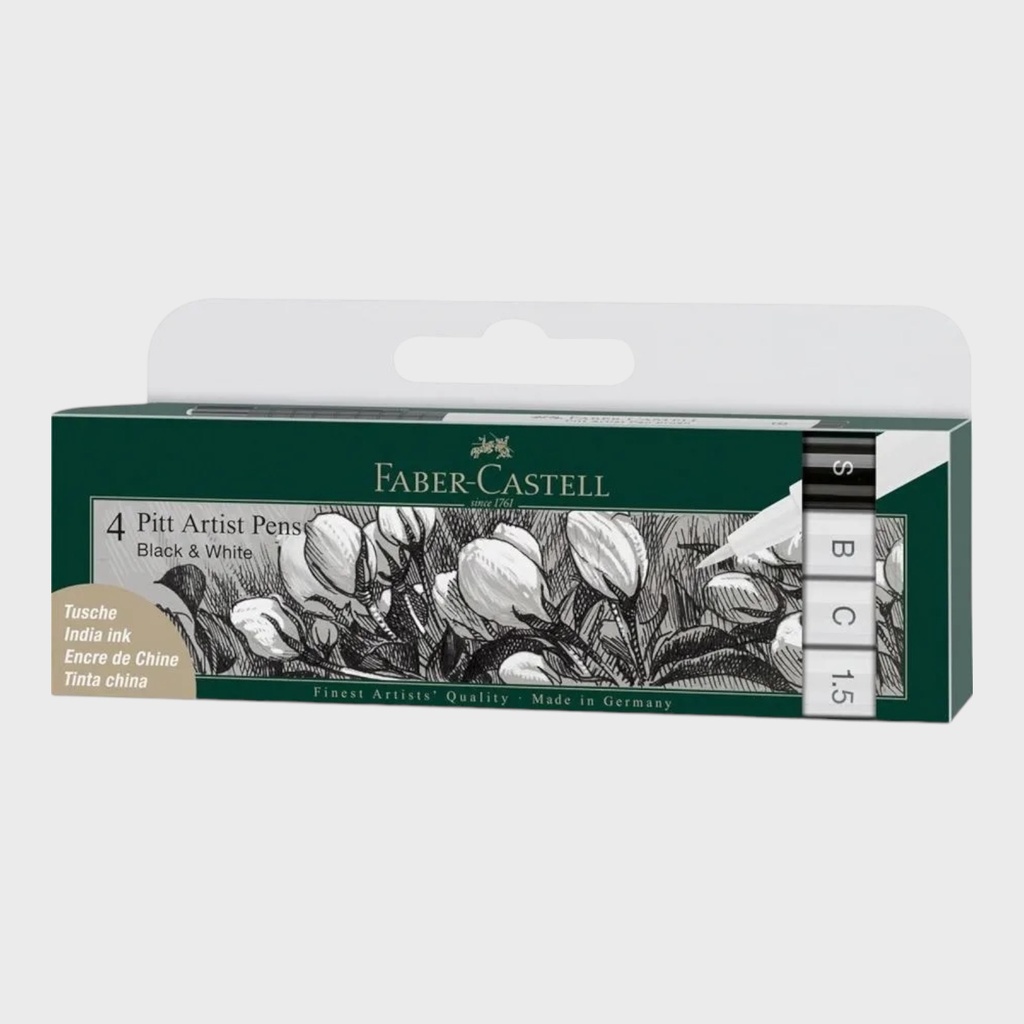 FABER-CASTELL Pitt Artist Pen Black & White Set x 4