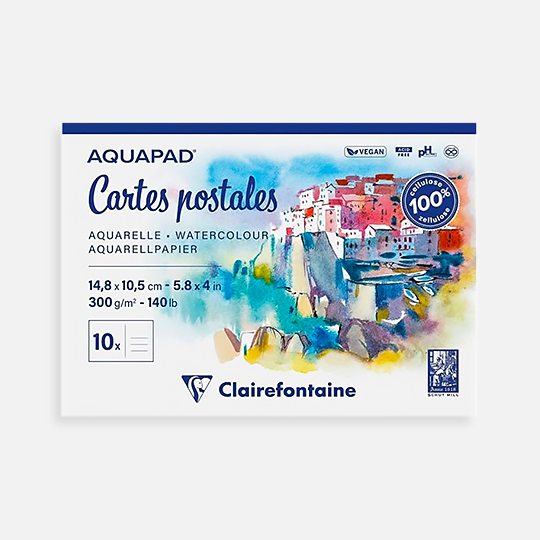 CLAIREFONTAINE Aquapad Watercolor Paper 300gsm Cold Press Postcard A6 x 20