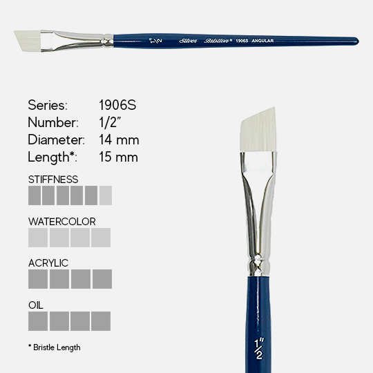 SILVER Bristlon Stiff Synthetic Angular Brush 1/2"