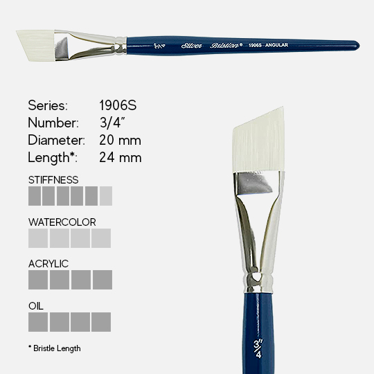 SILVER Bristlon Stiff Synthetic Angular Brush 3/4"