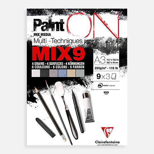 CLAIREFONTAINE Paint On Mixed Media Paper Pad Mix 9 250gsm A3 x 27