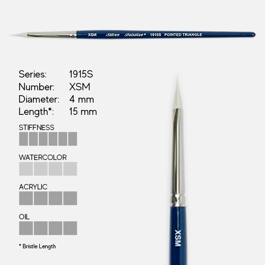 SILVER Bristlon Stiff Synthetic Point Triangle Brush XSM
