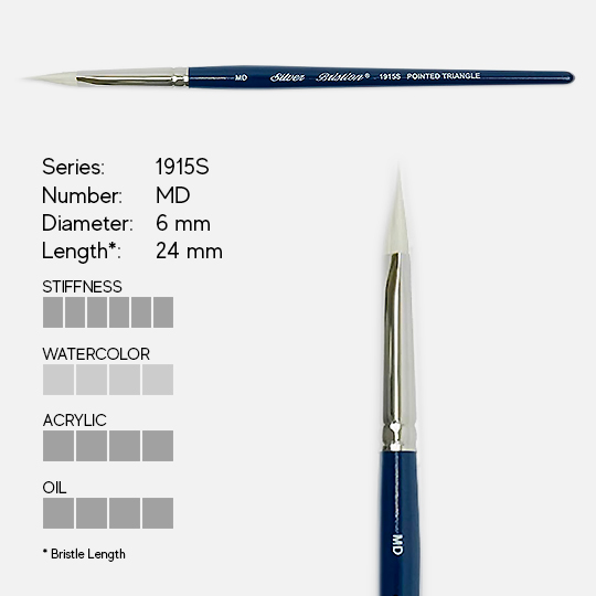 SILVER Bristlon Stiff Synthetic Point Triangle Brush MD