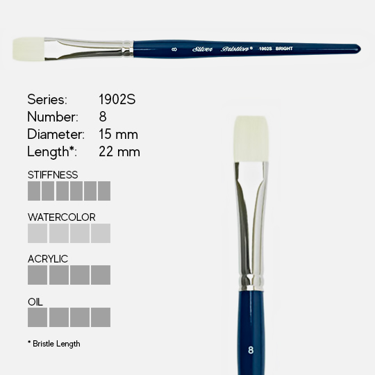 SILVER Bristlon Stiff Synthetic Bright Brush 8