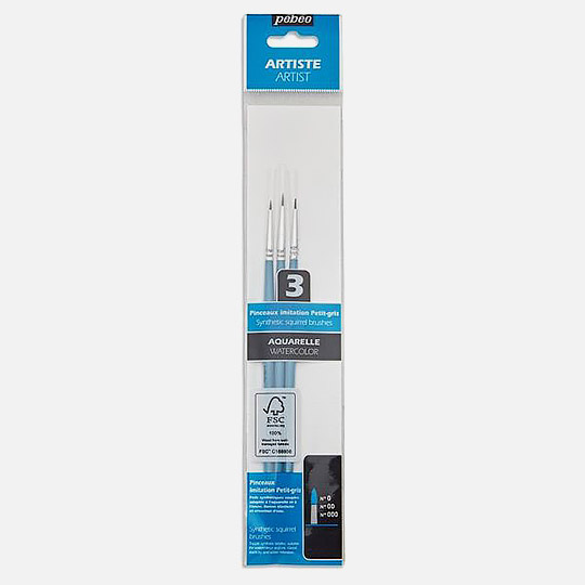 PEBEO Artist Synthetic Squirrel Watercolor Brush Round Set 2 x 3