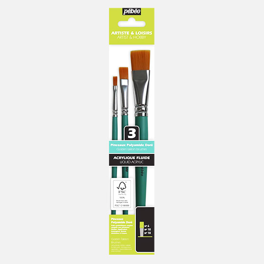 PEBEO Artist & Hobby Golden Taklon Flat Brush Set x 3