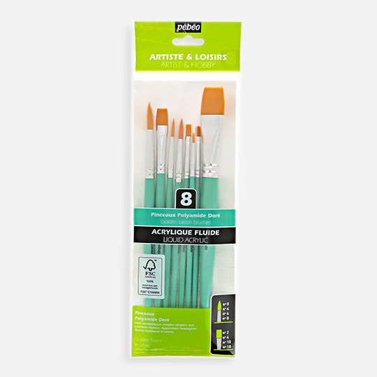 PEBEO Golden Taklon Brush Flat & Round Set x 8