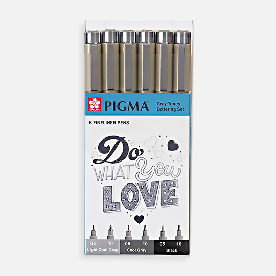 SAKURA Pigma Micron Pen Grey Tone Lettering Set x 6
