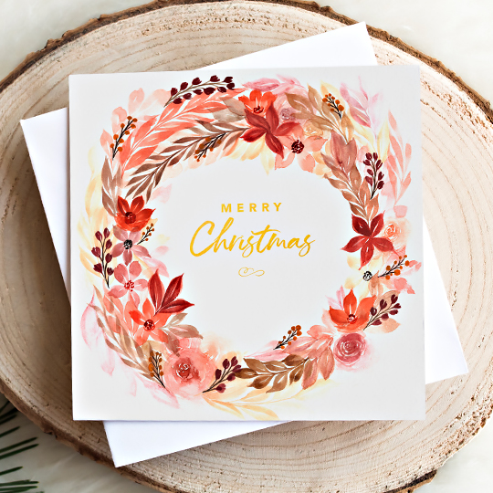 CHEZHEMDI Floral Christmas Greeting Card - Merry Christmas In Autumn Color