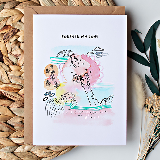 CHEZHEMDI Dino Postcard - Forever My Love A6