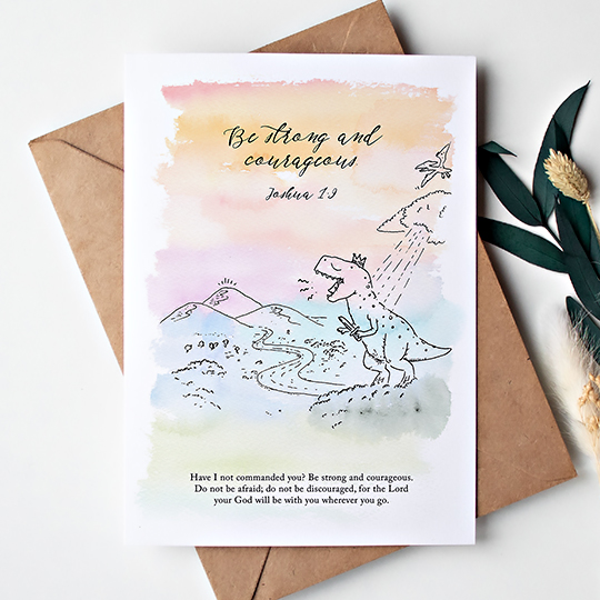 CHEZHEMDI Dino Postcard (The Promises Of God Collection) - Be Strong A6