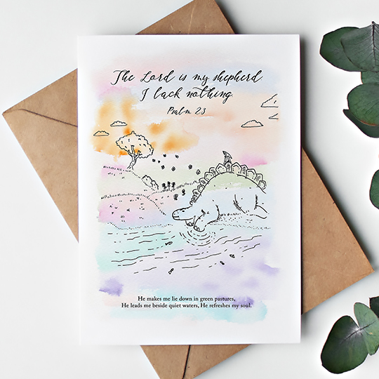 CHEZHEMDI Dino Postcard (The Promises Of God Collection) - The Lord Is My Shepherd A6